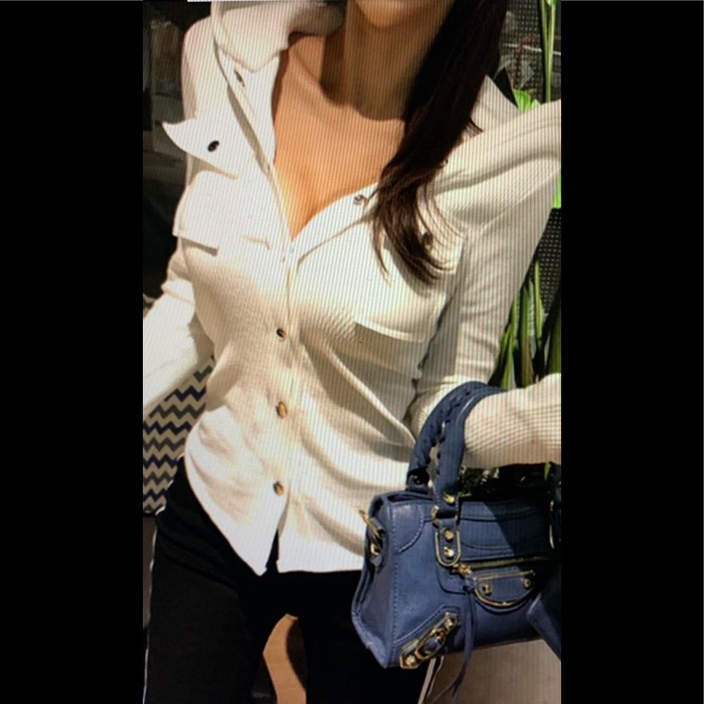 White long sleeve button up hoodie